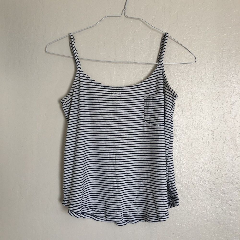 Splendid Navy Blue White Striped Crop Tank With Pocket XS